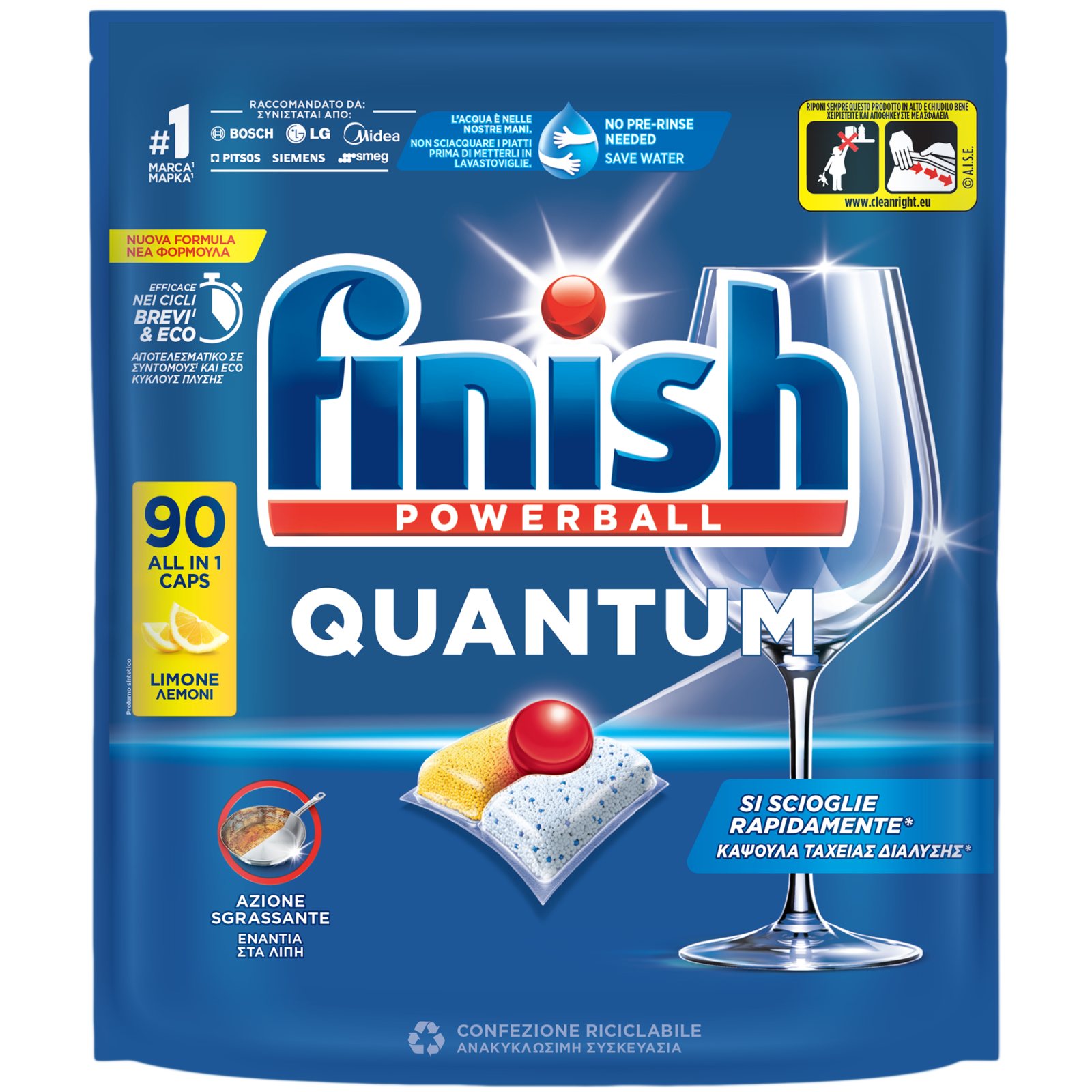 Κάψουλες Πλυντηρίου Πιάτων Quantum Allin1 Λεμόνι 90 Τεμάχια