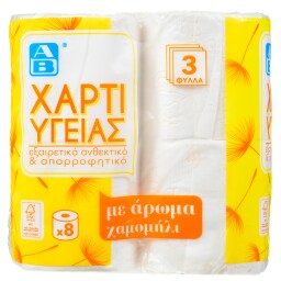 ΑΒ | Χαρτί Υγείας Χαμομήλι 3 Φύλλα 8 Ρολά 736g