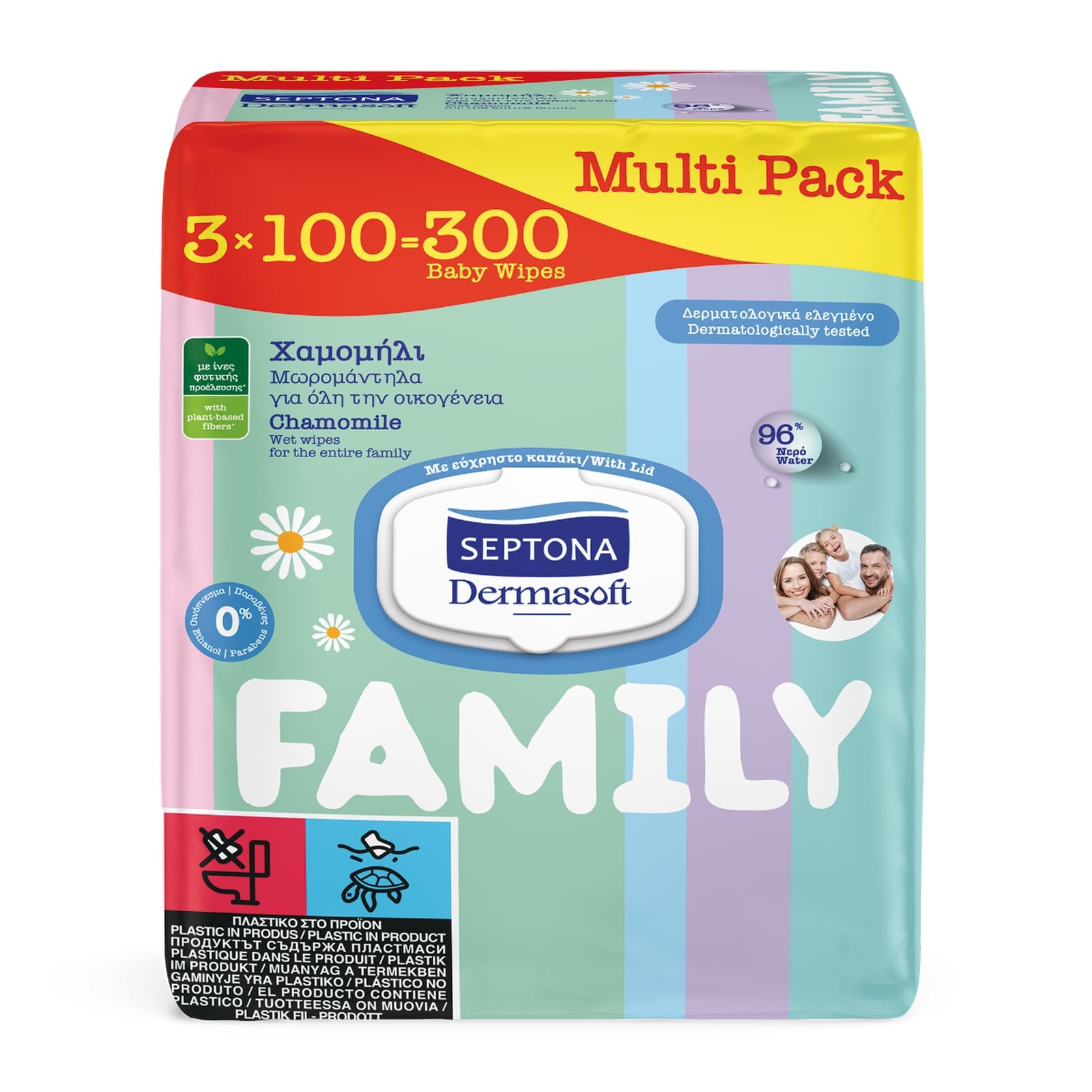 Μωρομάντηλα Dermasoft Family Χαμομήλι 3x100 Τεμάχια