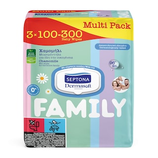 Μωρομάντηλα Dermasoft Family Χαμομήλι 3x100 Τεμάχια
