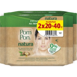 POM PON | Υγρά Μαντήλια Ντεμακιγιάζ Natura 2x20 Tεμάχια