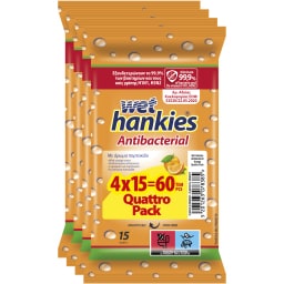 WET HANKIES | Αντιβακτηριδιακά Μαντηλάκια Πορτοκάλι 4x15 Τεμάχια