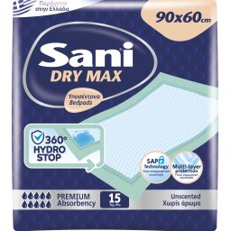 SANI | Υποσέντονα Dry Max Χωρίς Άρωμα 90x60cm 15 Τεμάχια
