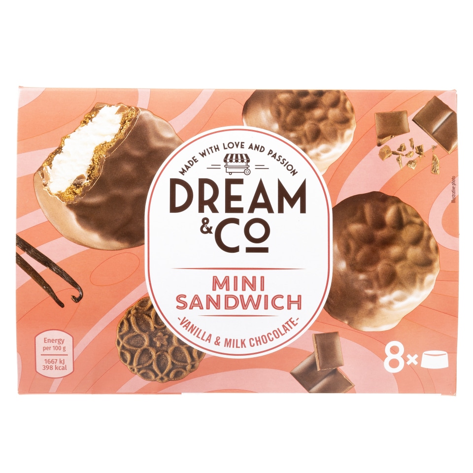 DREAM & CO Παγωτό Mini Sandwich Επικάλυψη Σοκολάτα Γάλακτος 8x35g