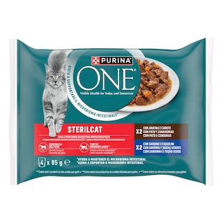 PURINA ONE | Γατοτροφή Sterilcat Πάπια Καρότα Σαρδέλες Φασολάκια 4x85g