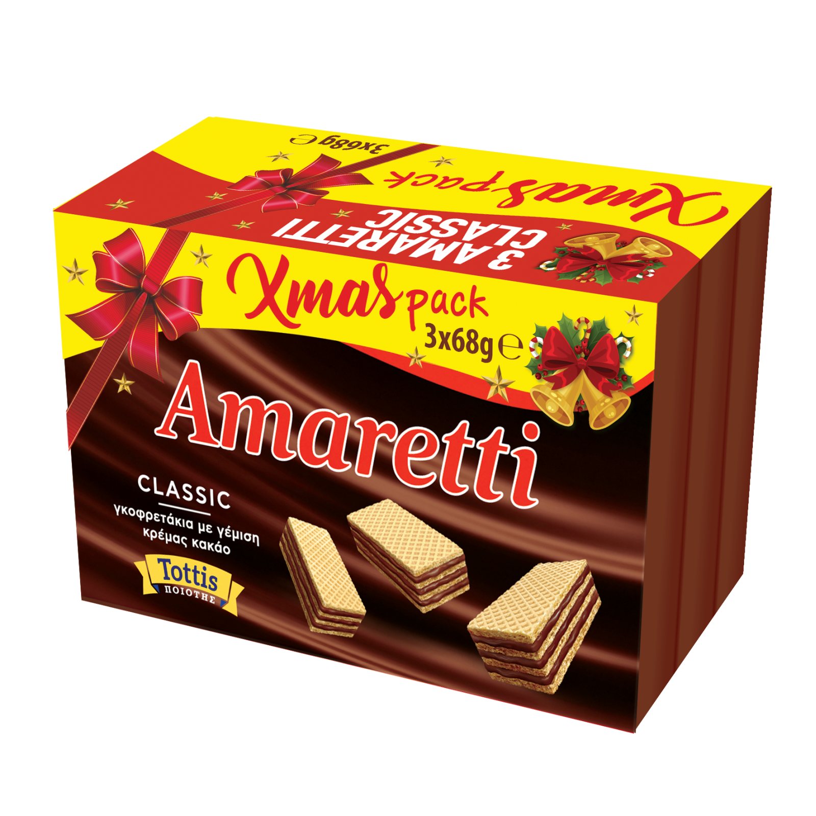 AMARETTI Γκοφρέτες Κρέμα Κακάο 3x68g