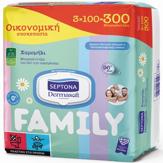 SEPTONA | Μωρομάντηλα Dermasoft Family Χαμομήλι 3x100 Τεμάχια