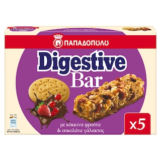 ΠΑΠΑΔΟΠΟΥΛΟΥ | DIGESTIVE | Μπάρες Δημητριακών Digestive Κόκκινα Φρούτα Σοκολάτα 5x28g