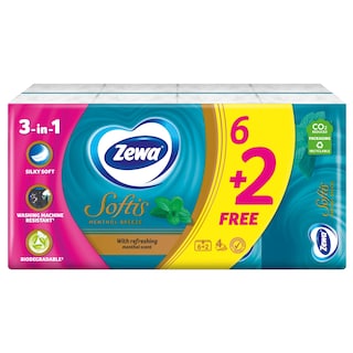 ZEWA | Χαρτομάντηλα Τσέπης Menthol 6+2 Τεμάχια