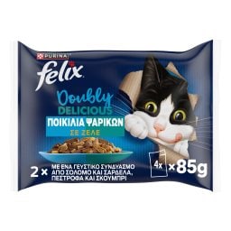 FELIX | Γατοτροφή AGAIL Doubly Delicious Ψαρικά σε Ζελέ 4x85g