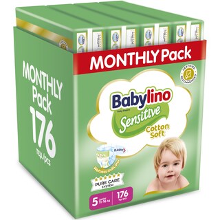 BABYLINO | Πάνες Μωρού Sensitive Cotton Soft No5 Αποκλειστικά Online 132+44 Τεμάχια Δώρο