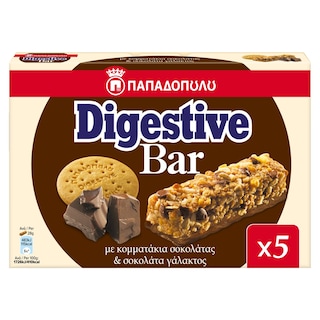 ΠΑΠΑΔΟΠΟΥΛΟΥ | DIGESTIVE | Μπάρες Δημητριακών Digestive Κομμάτια Σοκολάτας 5x28g