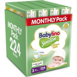 BABYLINO | Πάνες Μωρού Sensitive Cotton Soft No3 Αποκλειστικά Online 168+56 Τεμάχια Δώρο