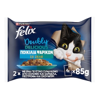 FELIX | Γατοτροφή AGAIL Doubly Delicious Ψαρικά σε Ζελέ 4x85g