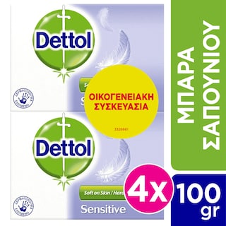 DETTOL | Σαπούνι Sensitive Αντιβακτηριδιακό 4x100g