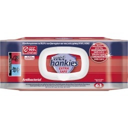 WET HANKIES | Αντιβακτηριδιακά Μαντηλάκια Extra Safe 63 Τεμάχια