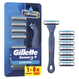 GILLETTE | Ξυραφάκια Sensor 3 Plus Comfort Λαβή + 8 Κεφαλές 1 Τεμάχιο