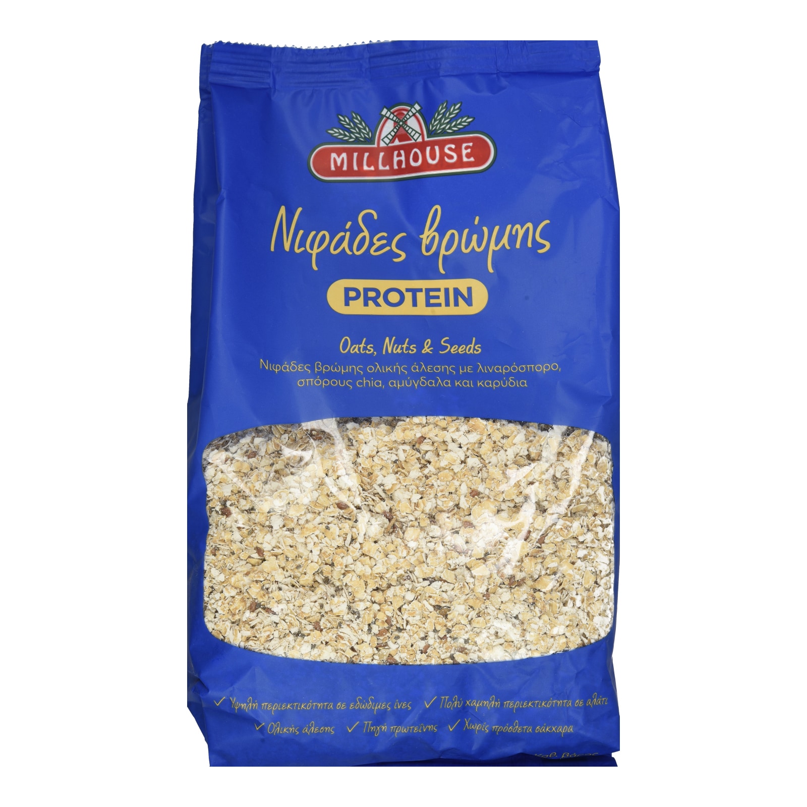 MILLHOUSE Νιφάδες Βρώμης Protein Σπόροι Ξηροί Καρποί 500g