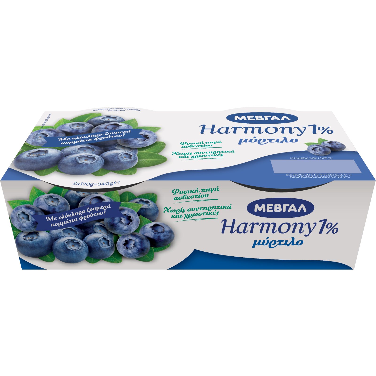 HARMONY Επιδόρπιο Γιαουρτιού Μύρτιλο 1% 2x170g
