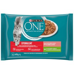 PURINA ONE | Γατοτροφή Sterilcat Σολομός Καρότα Γαλοπούλα Φασολάκια 4x85g