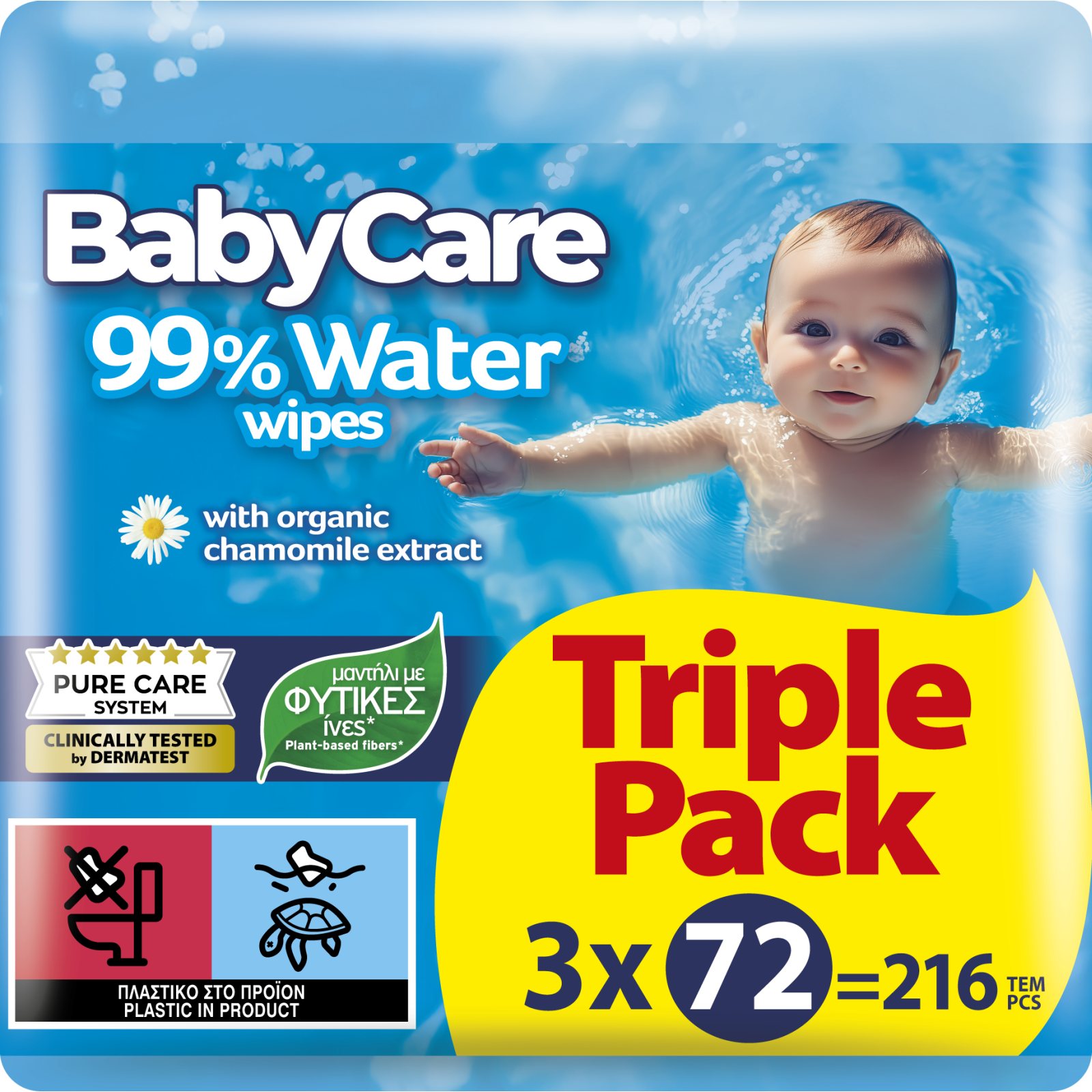 BABY CARE Μωρομάντηλα 99% Water 3x72 Τεμάχια