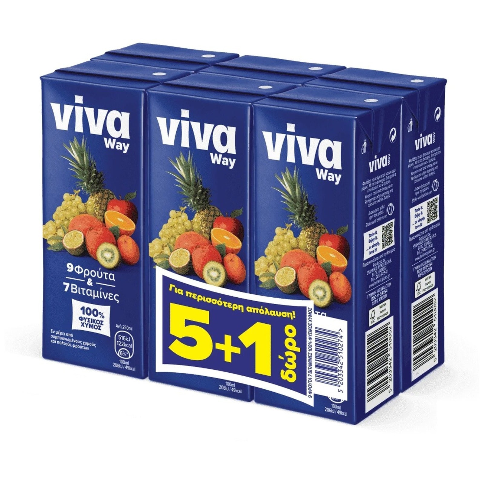 - Φυσικός Χυμός 9 Φρούτα 250ml 5+1 Δώρο