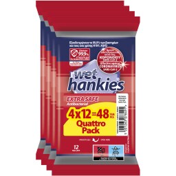 WET HANKIES | Αντιβακτηριδιακά Μαντηλάκια Extra Safe 4x12 Τεμάχια