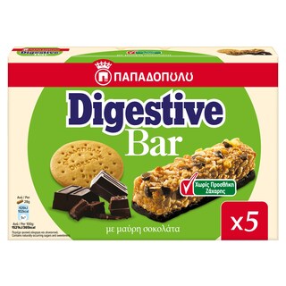 Μπάρες Δημητριακών Digestive Μαύρη Σοκολάτα 0% Ζάχαρη 5x28g