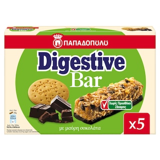 ΠΑΠΑΔΟΠΟΥΛΟΥ | Cereal Bars Digestive Dark Chocolate 0% Sugar 5x28g