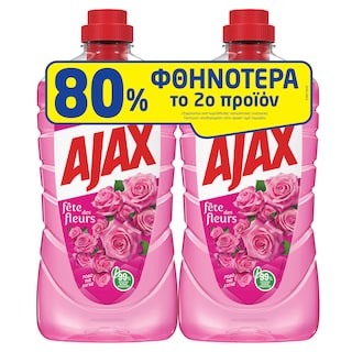 AJAX | Υγρό Καθαρισμού Fete des Fleurs Ρόδο Αυγής 2x1lt 80% στο 2o