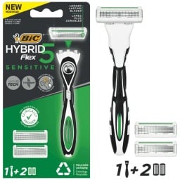 BIC | Ξυριστική Μηχανή Hybrid Flex 5 Sensitive + 2 Ανταλλακτικά 1 Τεμάχιο