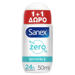 SANEX | Αποσμητικό Roll On Zero% Invisible 50ml 1+1 Δώρο