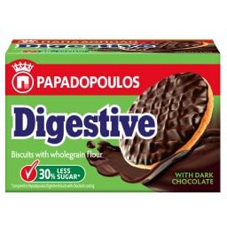 ΠΑΠΑΔΟΠΟΥΛΟΥ | Μπισκότα Digestive Μαύρη Σοκολάτα 30% Λιγότερη Ζάχαρη 200g