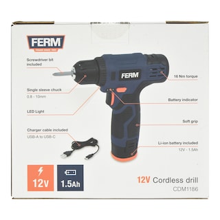 FERM | Τρυπάνι Ασύρματο 12V 1.5Ah 1 Τεμάχιο