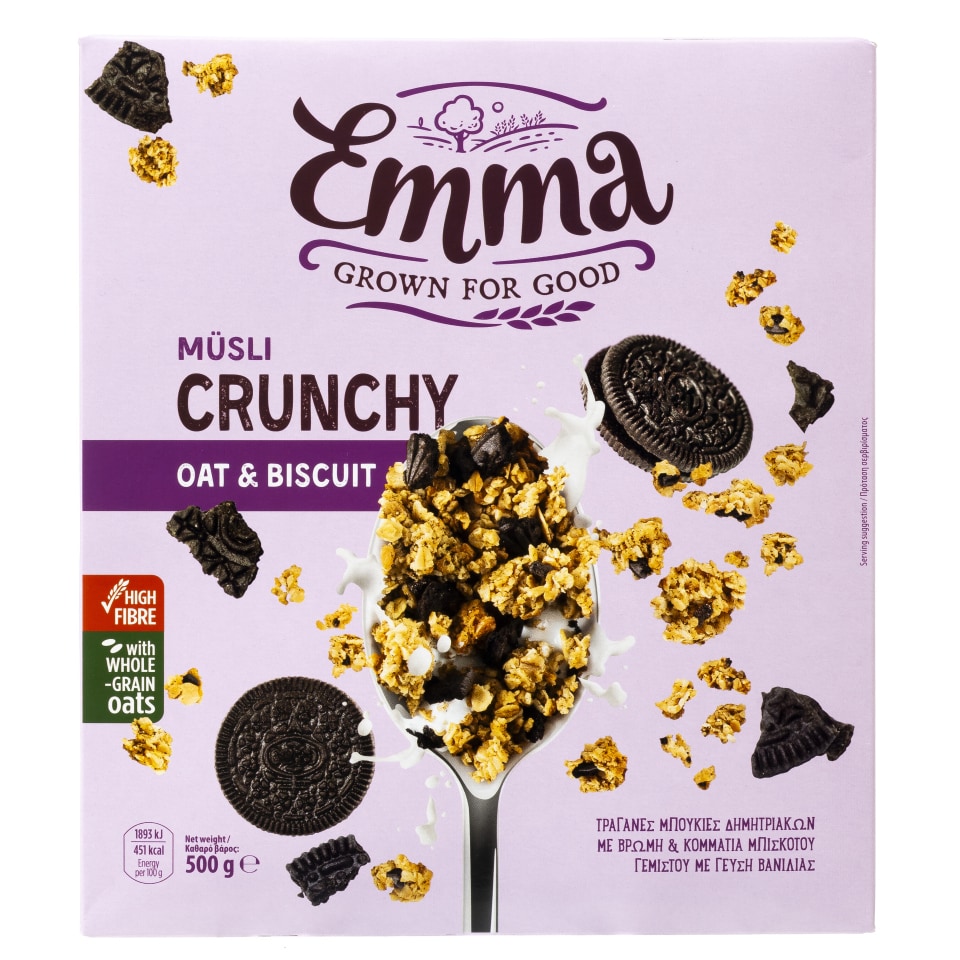 EMMA Crunchy Μούσλι Βρώμη και Μπισκότο 500g