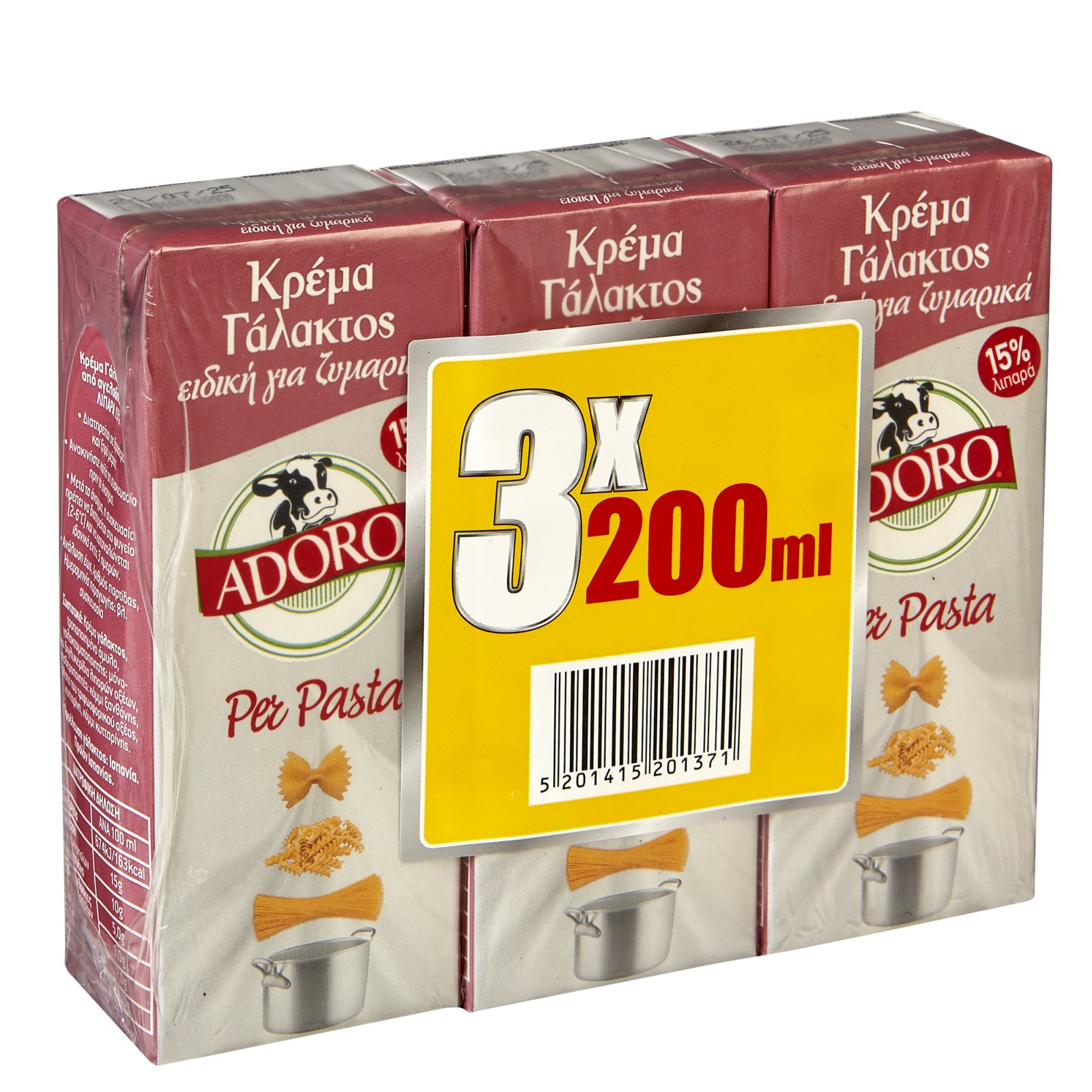 ADORO Κρέμα Γάλακτος Per Pasta 3x200ml