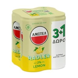 AMSTEL | RADLER | Μπύρα Radler Λεμόνι Κουτί 330ml 3+1 Δώρο