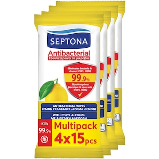 SEPTONA | Αντιβακτηριδιακά Μαντηλάκια Λεμόνι 4x15 Τεμάχια
