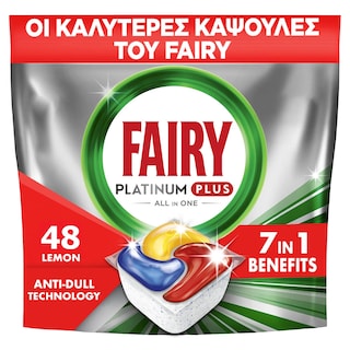 FAIRY | Κάψουλες Πλυντηρίου Πιάτων Platinum Plus Anti-Dull Lemon 48 Τεμάχια
