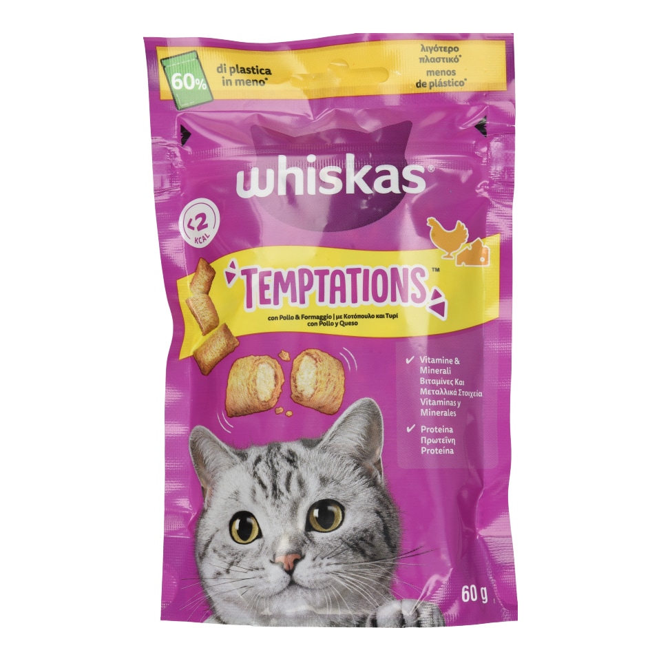 WHISKAS Σνακ Γάτας Temptations Κοτόπουλο Τυρί 60g