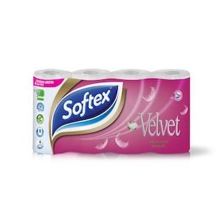SOFTEX | Χαρτί Υγείας Velvet 4 Φύλλα 8 Τεμάχια