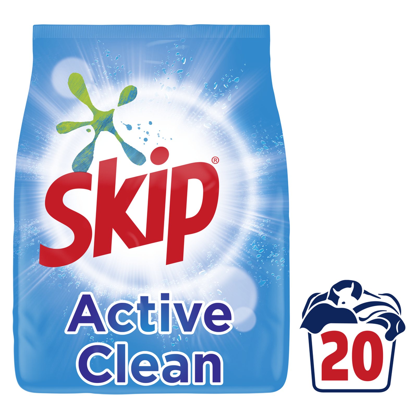 SKIP Σκόνη Πλυντηρίου Ρούχων Active Clean 20 Μεζούρες