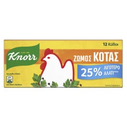 KNORR | Κύβοι Ζωμός Κότας Λιγότερο Αλάτι 12 Τεμάχια 109g
