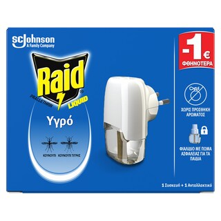 RAID | Αντικουνουπικό Υγρό 30 Νύχτες Συσκευή + Ανταλλακτικό 21ml Έκπτωση 1Ε