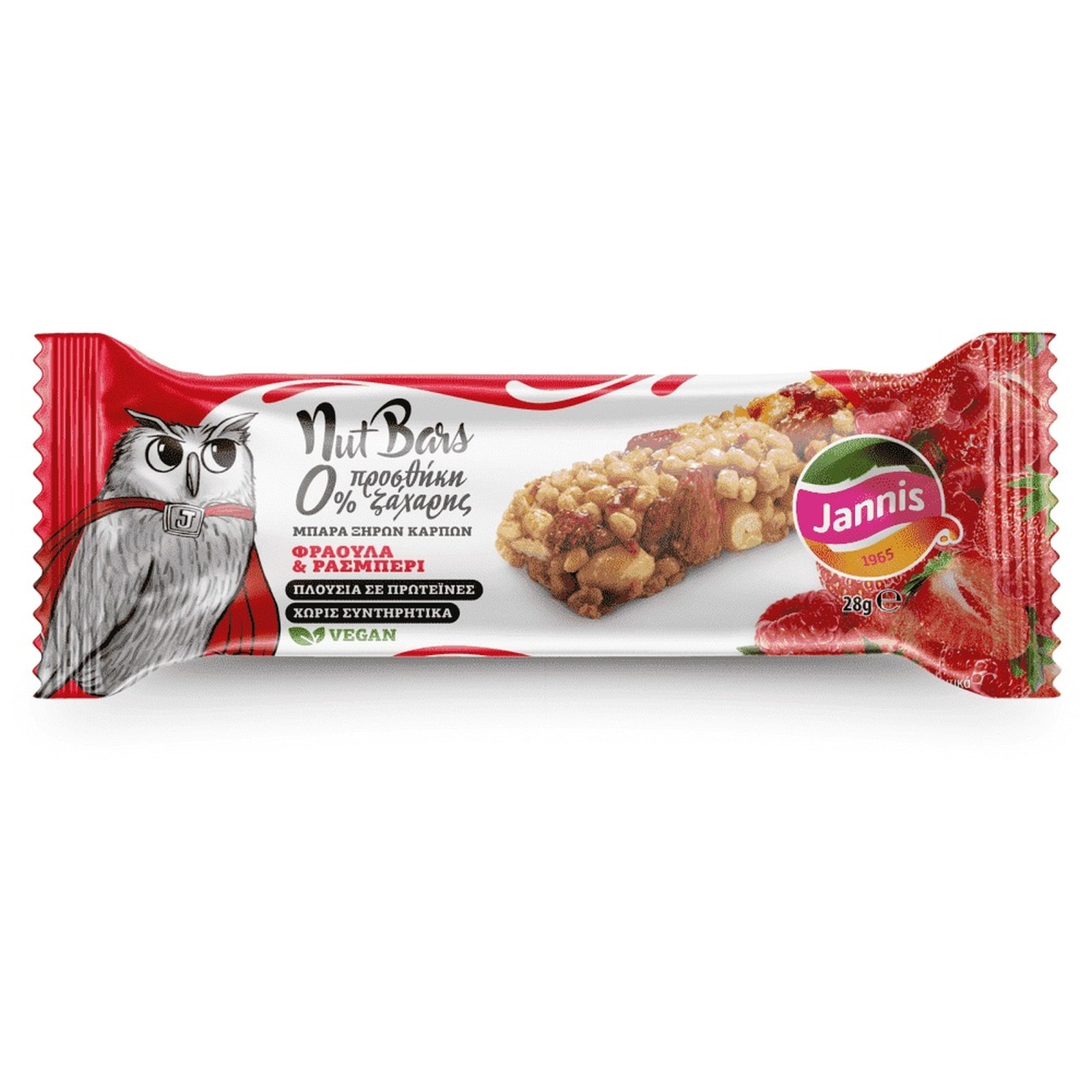 JANNIS Μπάρα Ξηρών Καρπών Φράουλα 0% Ζάχαρη 28g