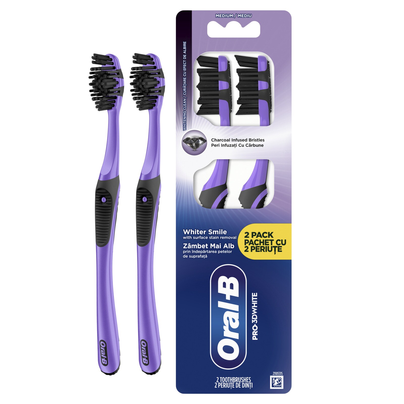 Οδοντόβουρτσα Pro White Clean Charcoal Μέτρια 2 Τεμάχια