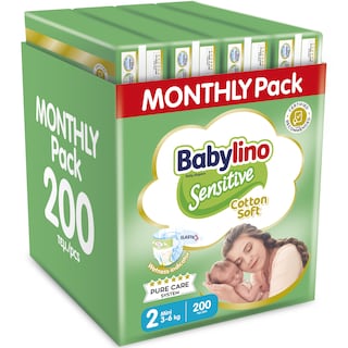 BABYLINO | Πάνες Μωρού Sensitive Cotton Soft No2 Αποκλειστικά Online 150+50 Τεμάχια Δώρο