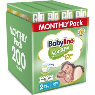 BABYLINO | Πάνες Μωρού Sensitive Cotton Soft No2 Αποκλειστικά Online 150+50 Τεμάχια Δώρο