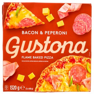 GUSTONA | Πίτσα Μπέικον Πεπερόνι 3x440g