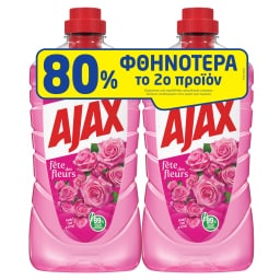AJAX | Υγρό Καθαρισμού Fete des Fleurs Ρόδο Αυγής 2x1lt 80% στο 2o